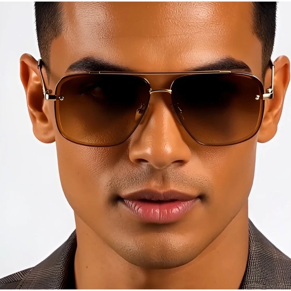 Aviator Sunglasses Gold Frame Brown Lens Square Fashion Shades UV400 Protection‎